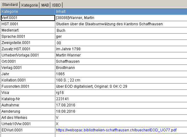 Titelaufnahme eines digitalisierten Mediums im SISIS-Sunrise Katalog-Client